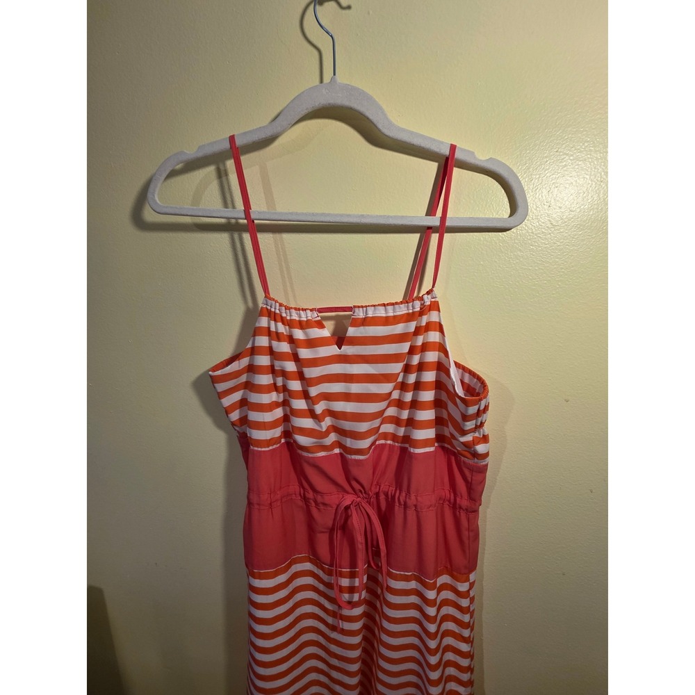Romeo & Juliet Couture Coral White Striped Maxi Dress Medium Drawstring Waist - Picture 3 of 9